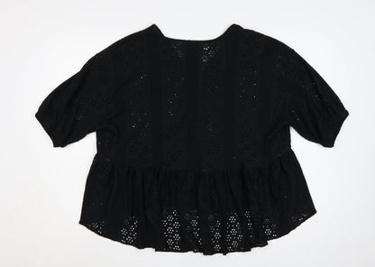 River Island Women Black UK 12 Eyelet Peplum Tunic Blouse