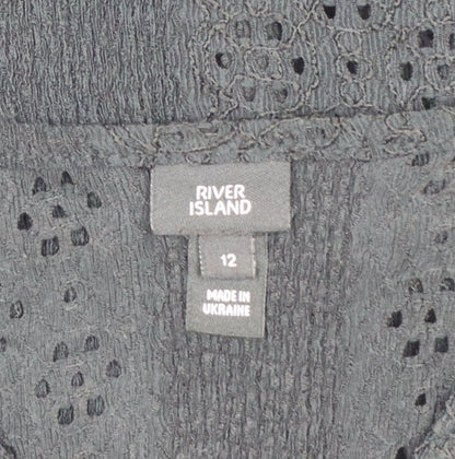 River Island Women Black UK 12 Eyelet Peplum Tunic Blouse