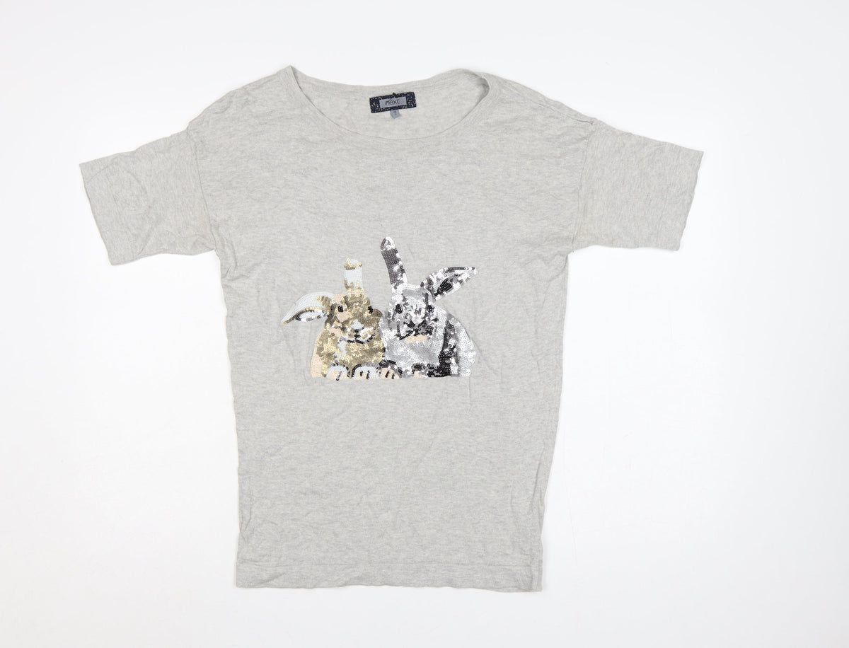 Next Women Grey UK 8 Basic Cotton Sequin Rabbit T-Shirt