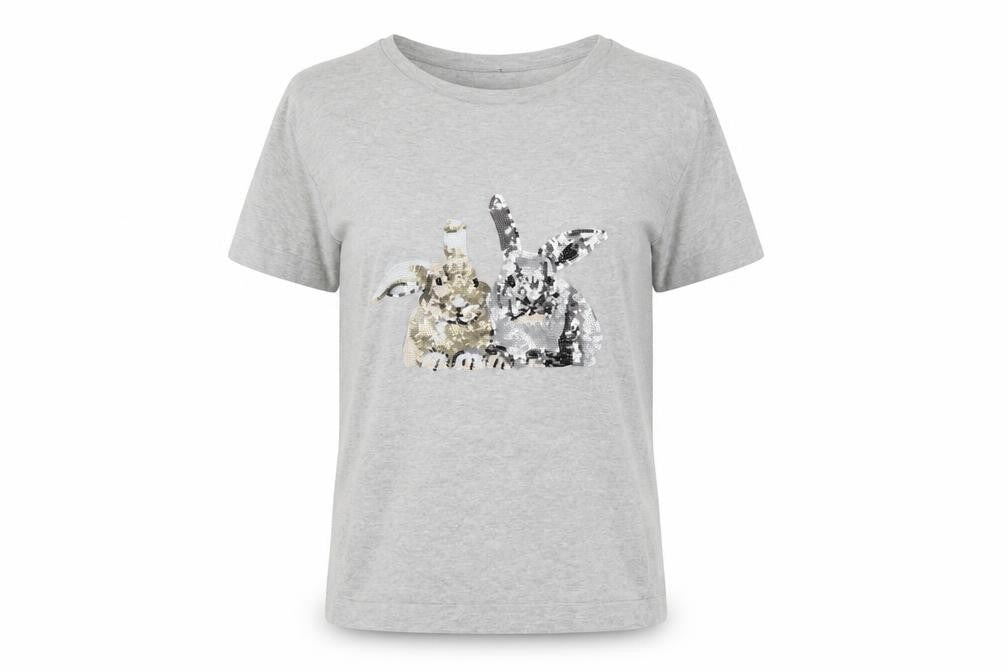 Next Women Grey UK 8 Basic Cotton Sequin Rabbit T-Shirt