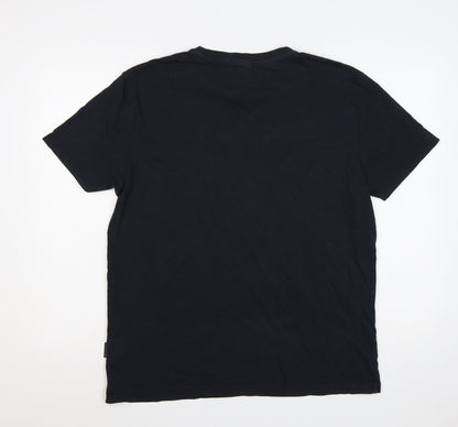 Napapijri Men's Black XL Graphic Logo Flag Crew Neck T-Shirt