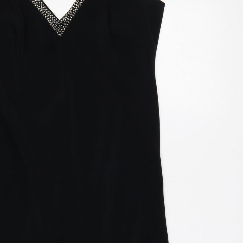 BL Women’s Black UK 12 Maxi V-Neck Rhinestone Strap Evening Dress