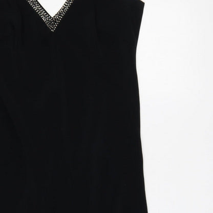 BL Women’s Black UK 12 Maxi V-Neck Rhinestone Strap Evening Dress
