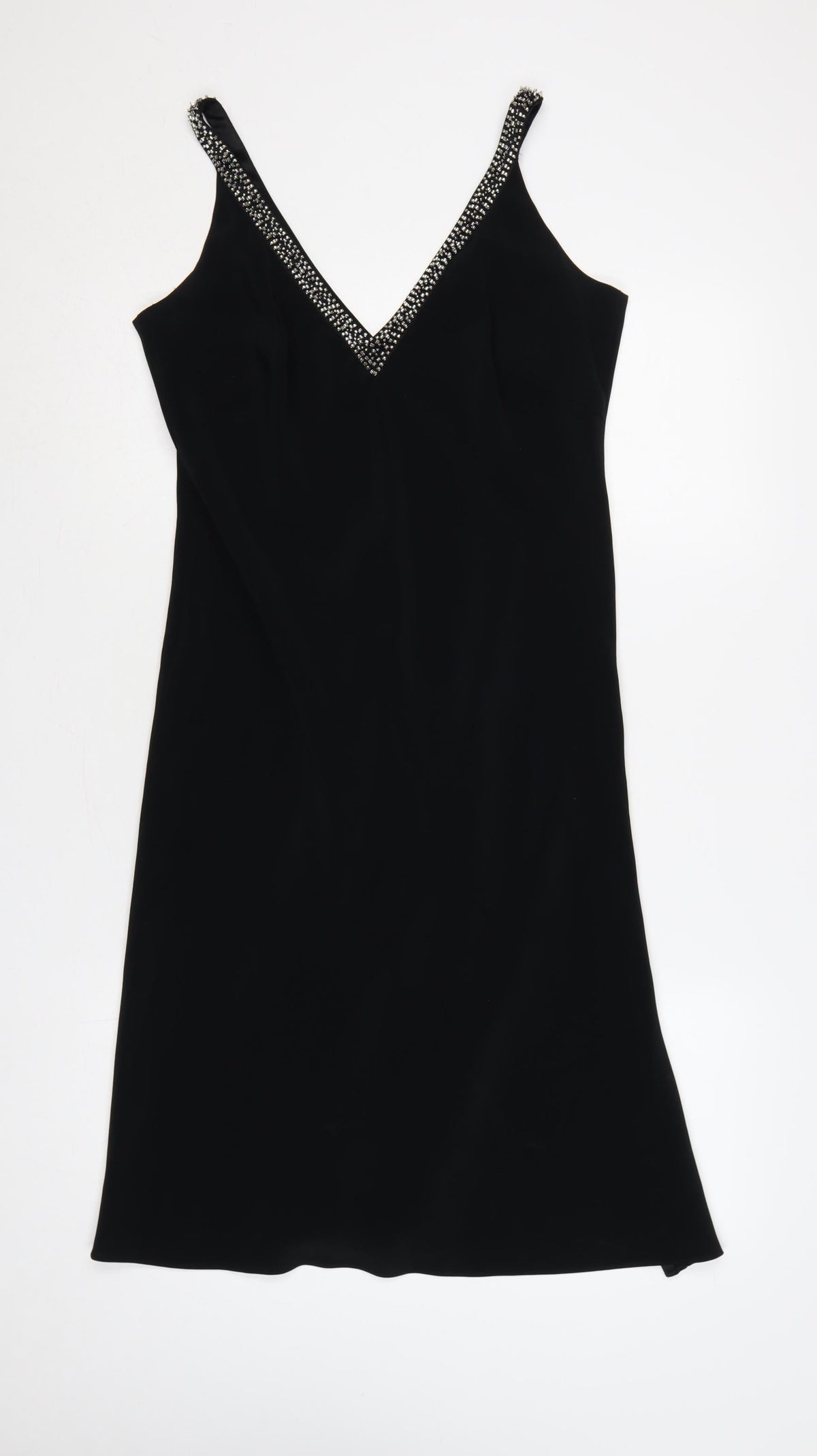 BL Women’s Black UK 12 Maxi V-Neck Rhinestone Strap Evening Dress