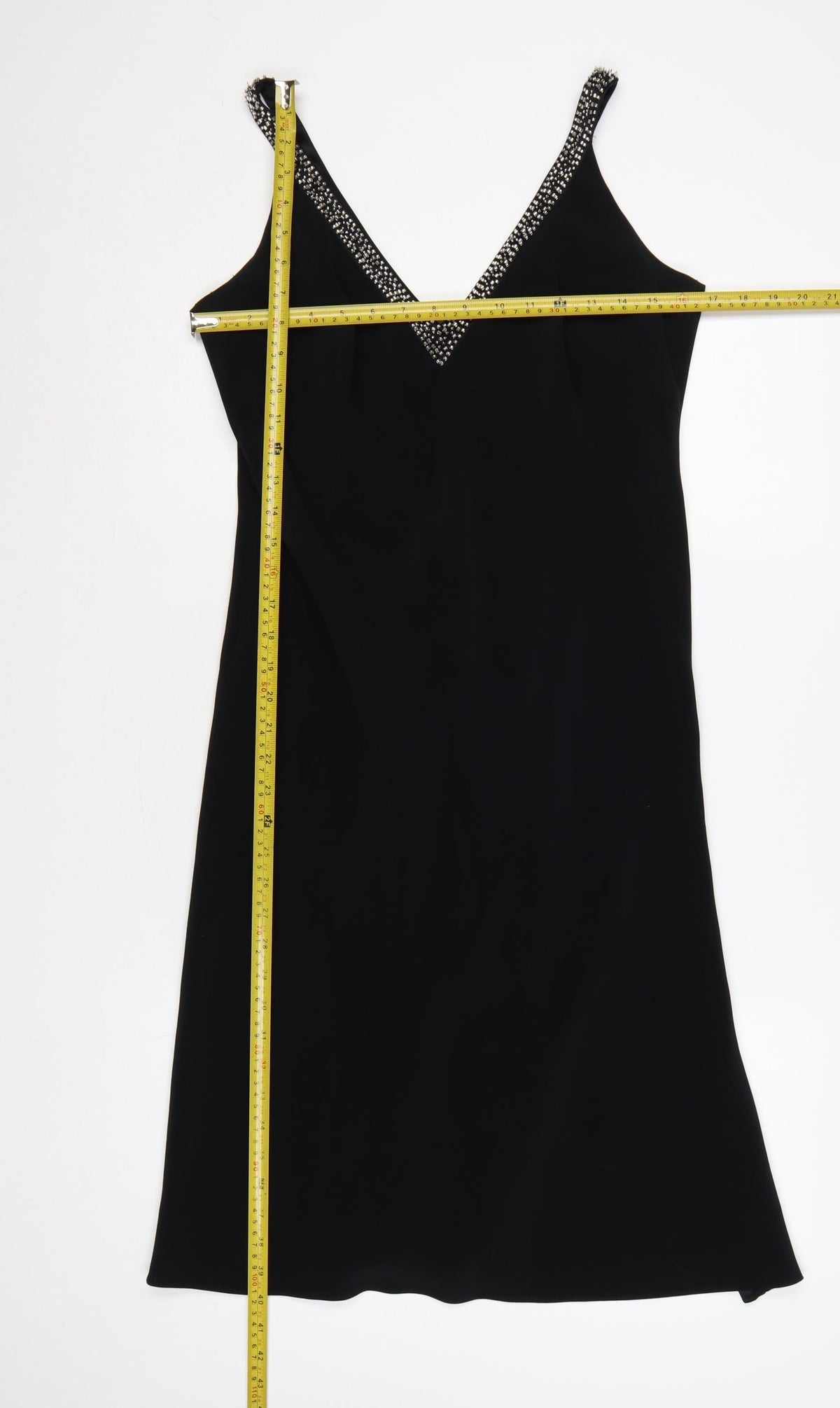 BL Women’s Black UK 12 Maxi V-Neck Rhinestone Strap Evening Dress