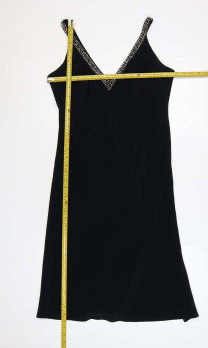 BL Women’s Black UK 12 Maxi V-Neck Rhinestone Strap Evening Dress