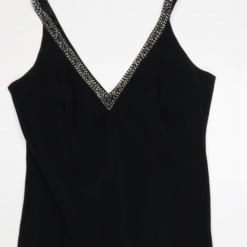 BL Women’s Black UK 12 Maxi V-Neck Rhinestone Strap Evening Dress