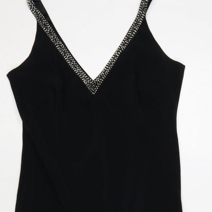 BL Women’s Black UK 12 Maxi V-Neck Rhinestone Strap Evening Dress