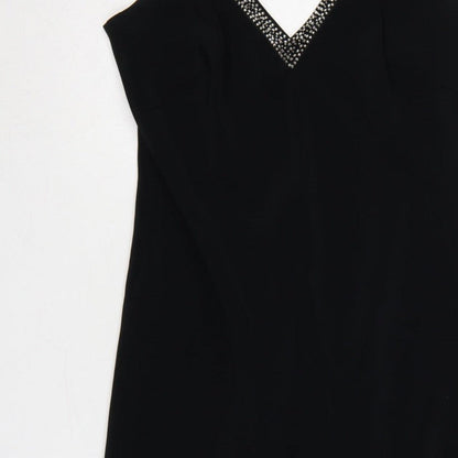 BL Women’s Black UK 12 Maxi V-Neck Rhinestone Strap Evening Dress