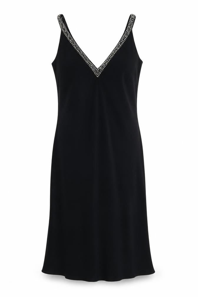 BL Women’s Black UK 12 Maxi V-Neck Rhinestone Strap Evening Dress