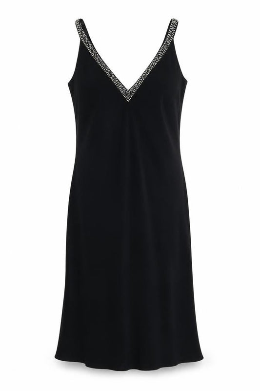 BL Women’s Black UK 12 Maxi V-Neck Rhinestone Strap Evening Dress