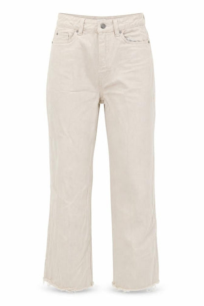 H&M Women Beige UK 6 High Rise Straight Raw Hem Cotton Jeans