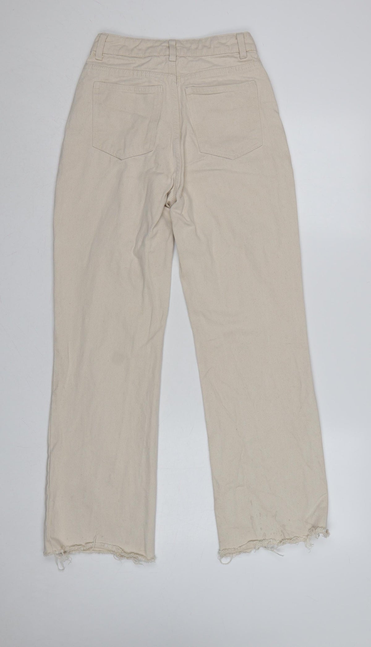 H&M Women Beige UK 6 High Rise Straight Raw Hem Cotton Jeans