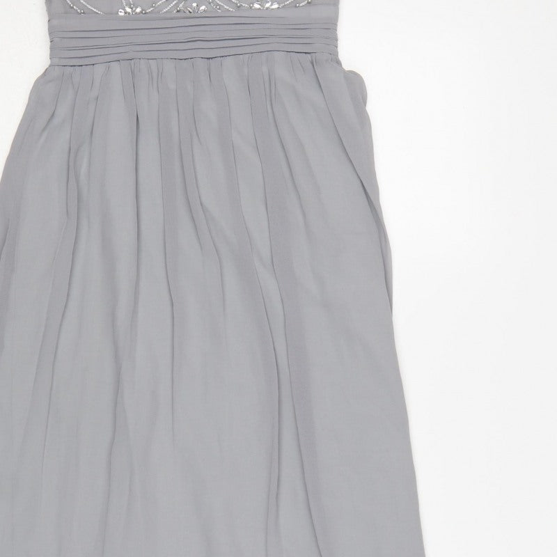 Quiz Women Grey Size 8 Beaded Chiffon Maxi Evening Dress