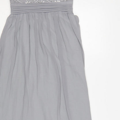 Quiz Women Grey Size 8 Beaded Chiffon Maxi Evening Dress