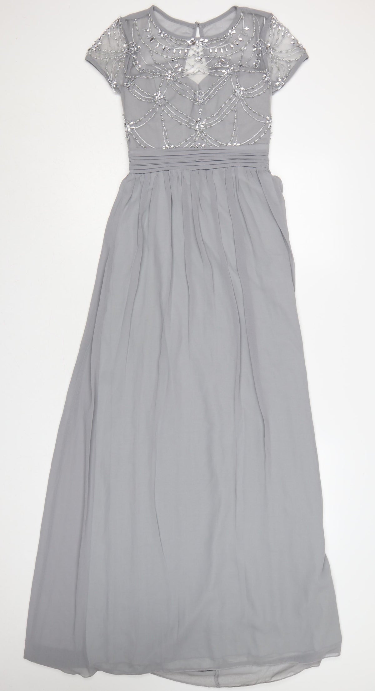 Quiz Women Grey Size 8 Beaded Chiffon Maxi Evening Dress