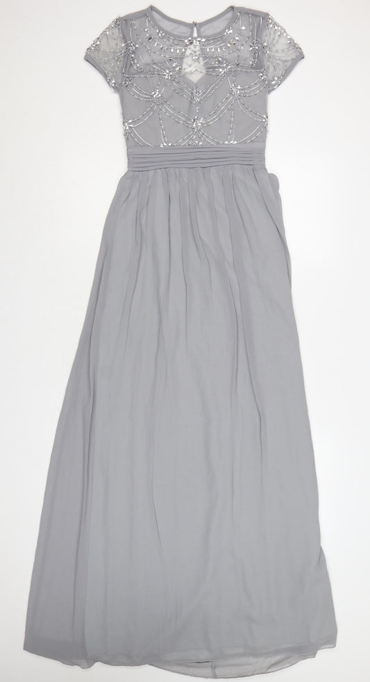 Quiz Women Grey Size 8 Beaded Chiffon Maxi Evening Dress