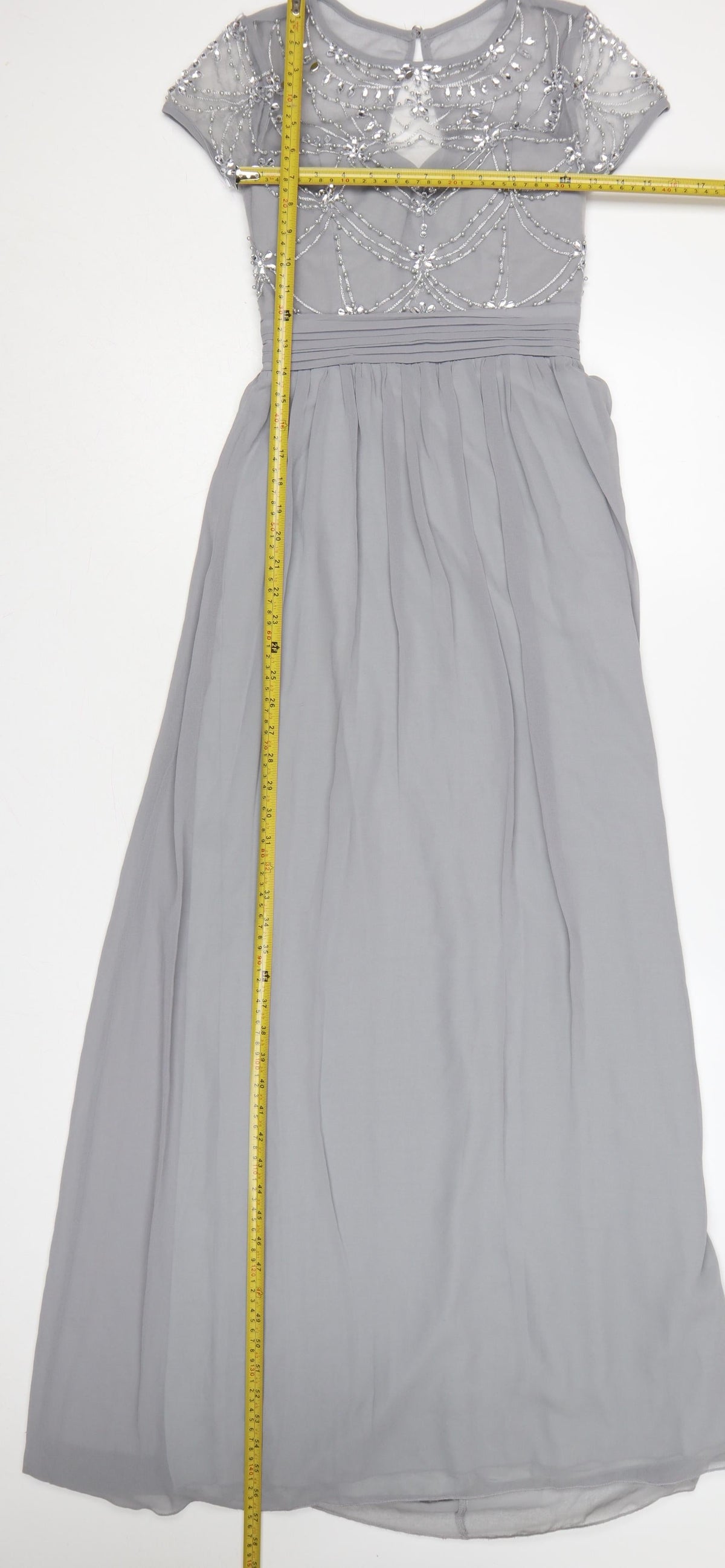 Quiz Women Grey Size 8 Beaded Chiffon Maxi Evening Dress