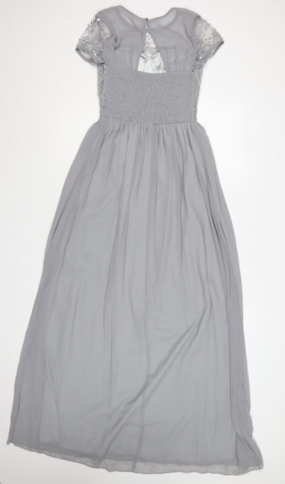 Quiz Women Grey Size 8 Beaded Chiffon Maxi Evening Dress