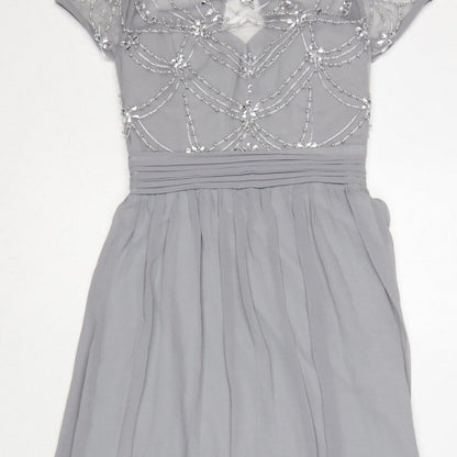 Quiz Women Grey Size 8 Beaded Chiffon Maxi Evening Dress