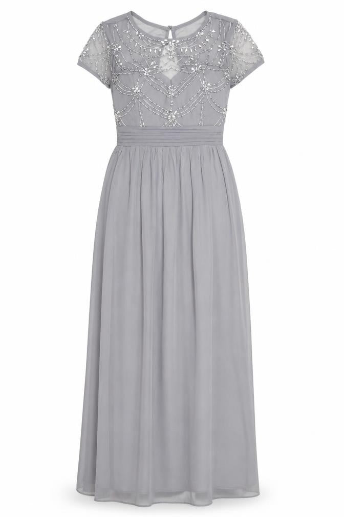 Quiz Women Grey Size 8 Beaded Chiffon Maxi Evening Dress