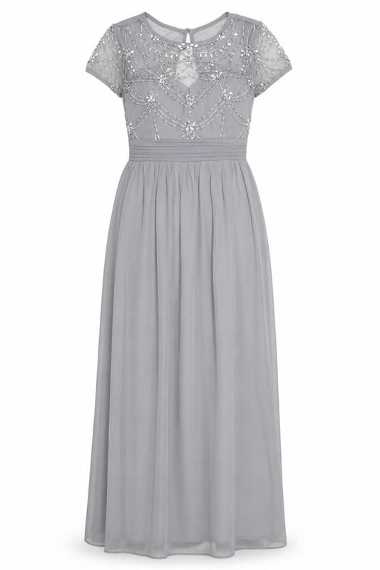 Quiz Women Grey Size 8 Beaded Chiffon Maxi Evening Dress