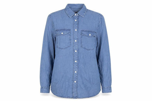 Dunnes Women Blue S Lyocell Chambray Button-Up Shirt Long Sleeve