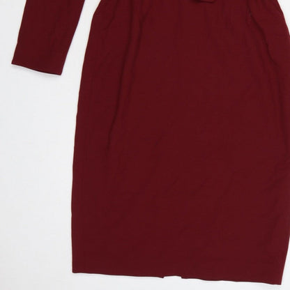 LK Bennett Women Burgundy UK 8 Pencil Dress Belted Square Neck
