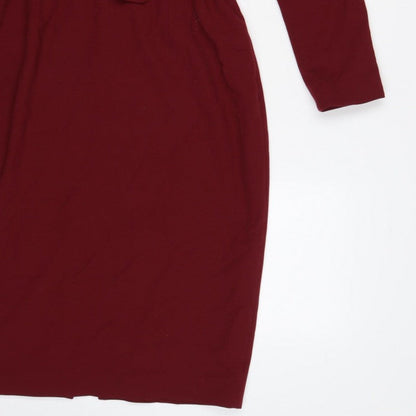 LK Bennett Women Burgundy UK 8 Pencil Dress Belted Square Neck