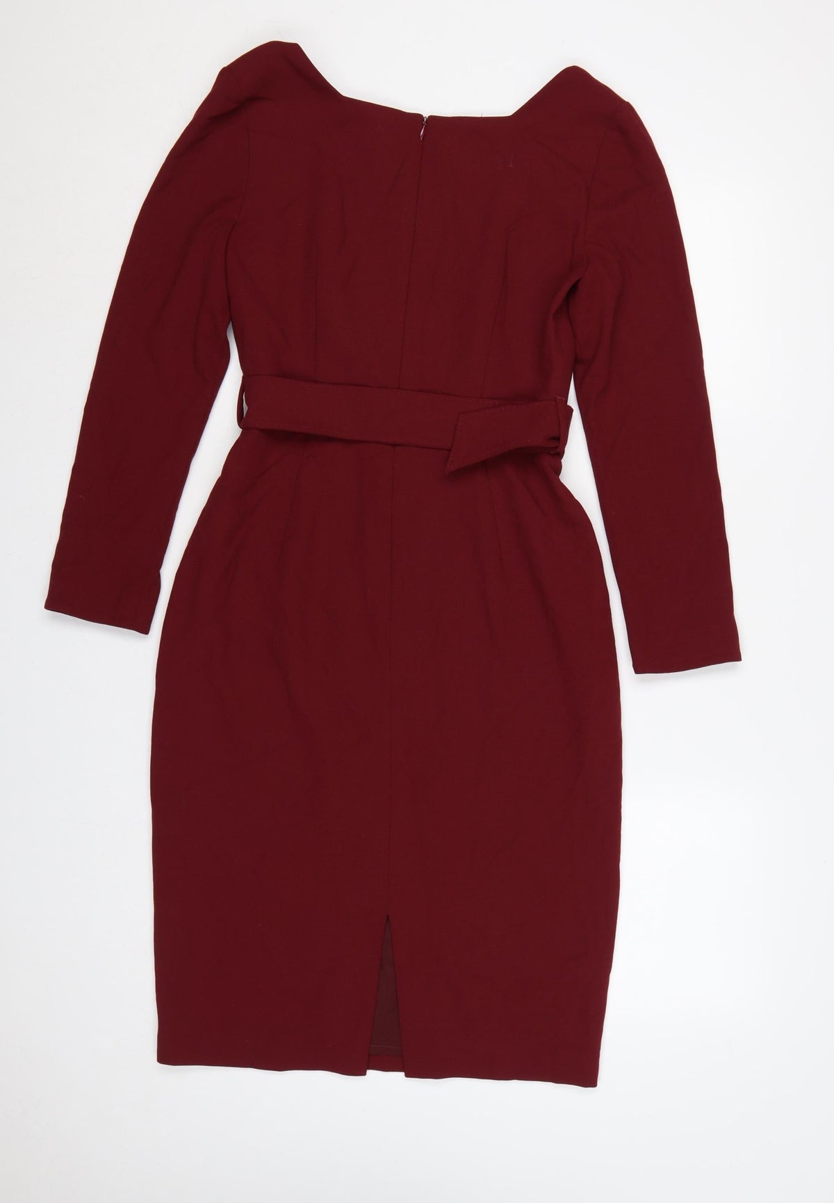 LK Bennett Women Burgundy UK 8 Pencil Dress Belted Square Neck