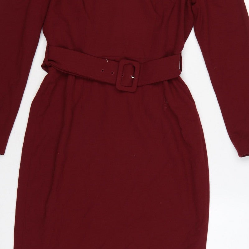 LK Bennett Women Burgundy UK 8 Pencil Dress Belted Square Neck