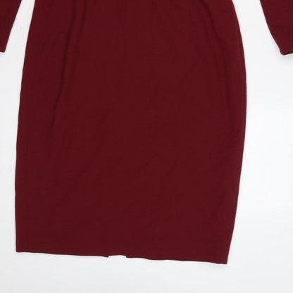 LK Bennett Women Burgundy UK 8 Pencil Dress Belted Square Neck