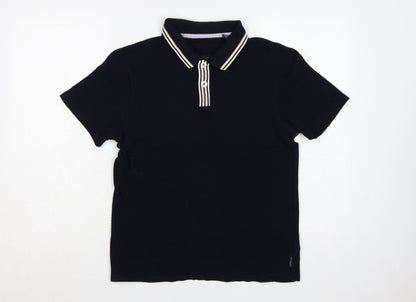 Ted Baker Men’s Black M Cotton Polo Shirt Striped Trim Short Sleeve