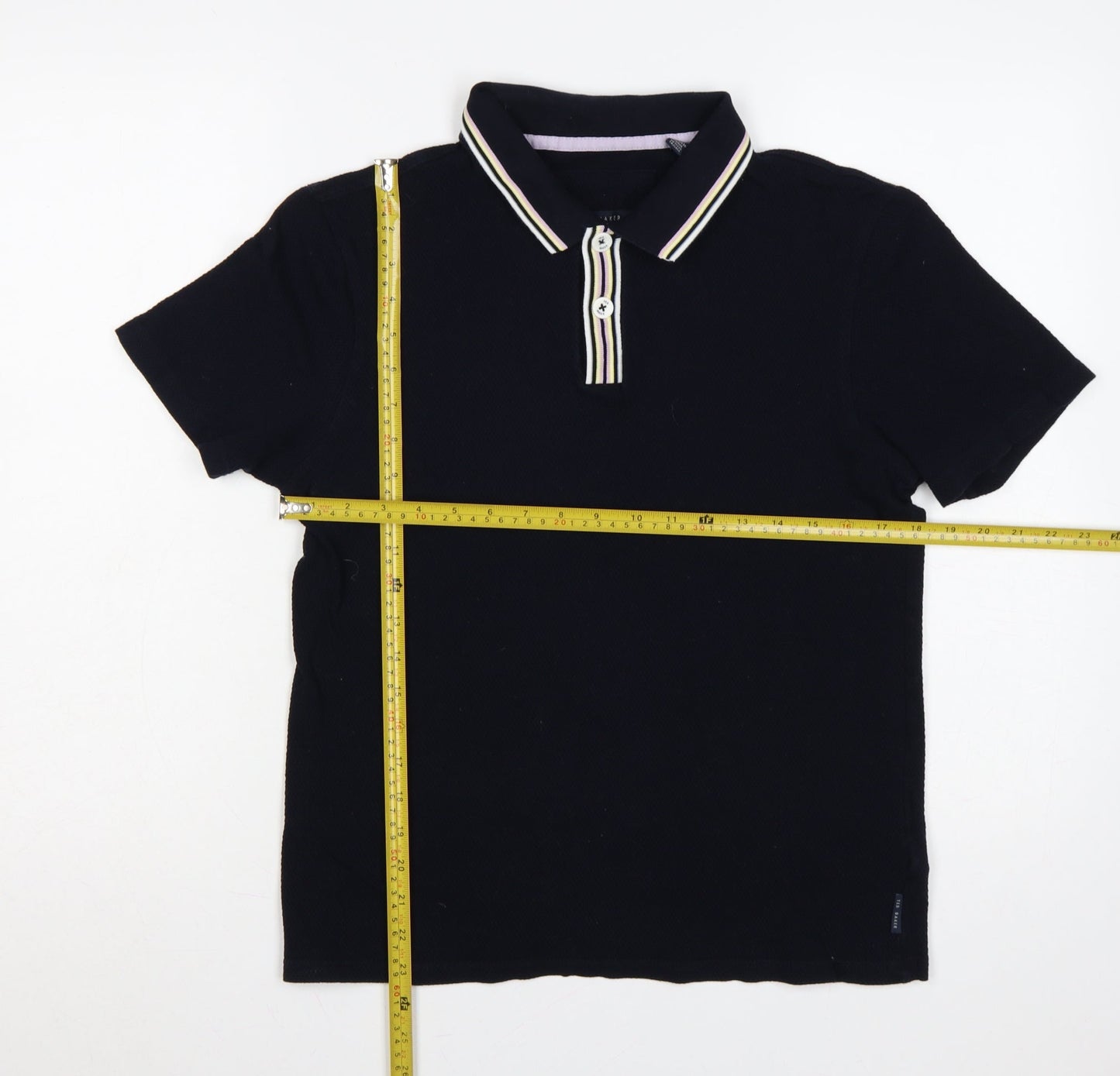 Ted Baker Men’s Black M Cotton Polo Shirt Striped Trim Short Sleeve