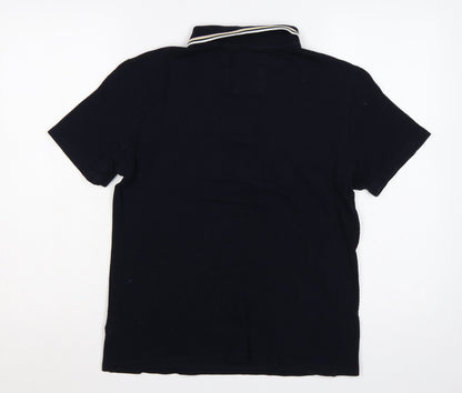 Ted Baker Men’s Black M Cotton Polo Shirt Striped Trim Short Sleeve
