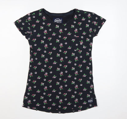 Superdry Women Black S Floral Rose Slim Fit Cotton T-Shirt
