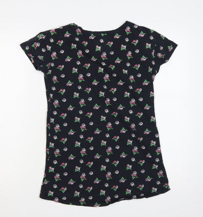 Superdry Women Black S Floral Rose Slim Fit Cotton T-Shirt