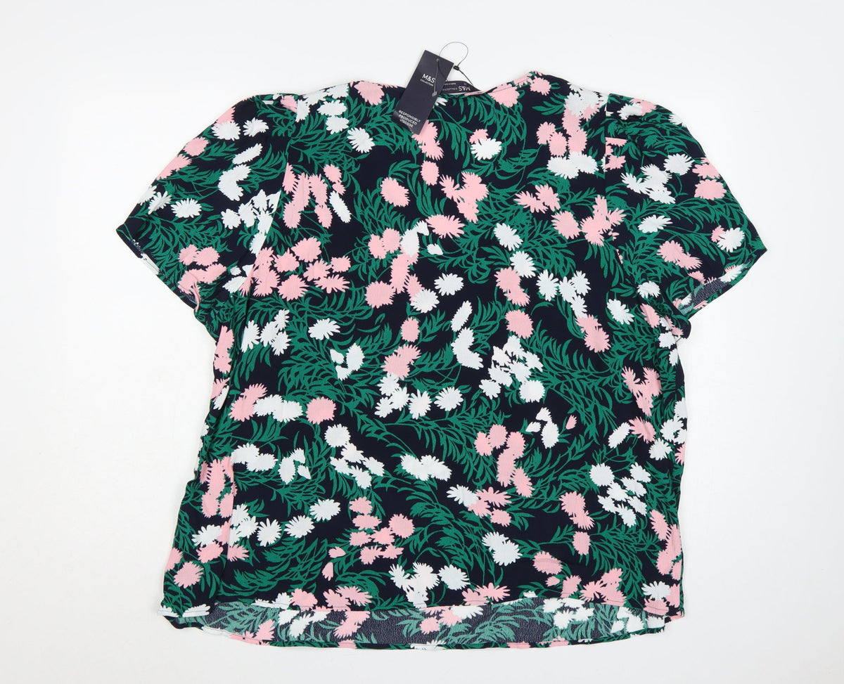 Marks & Spencer Women Multicoloured Floral V-Neck Blouse Size 22