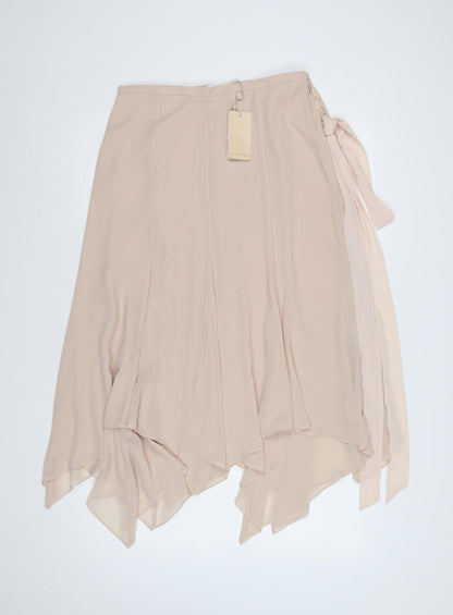 Jacques Vert Women Beige UK 12 Long Asymmetric Layered Chiffon Skirt