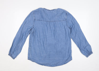 Dunnes Stores Women Blue S Lyocell Chambray Ruffle Button-Up Shirt