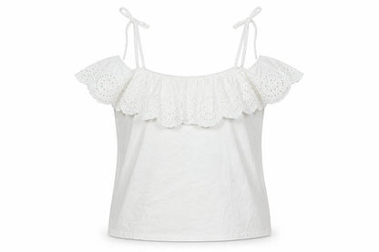 Oasis Women White M Cotton Broderie Anglaise Ruffle Tie Strap Camisole Top