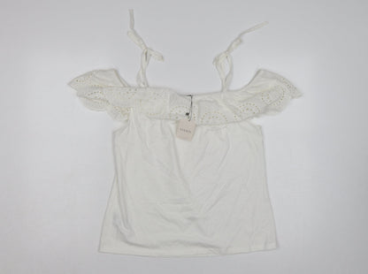 Oasis Women White M Cotton Broderie Anglaise Ruffle Tie Strap Camisole Top