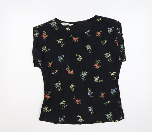 First Impressions Women Black Floral Viscose Silk Blouse UK 12