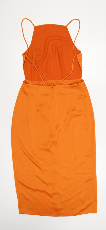ASOS Women Orange UK 12 Midi Pencil Dress Backless Side Slit