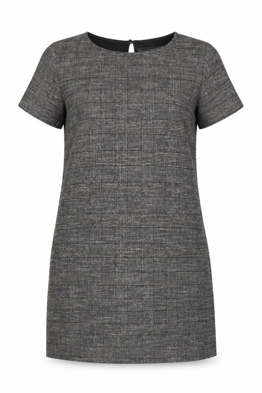 Zara Womens Woman Grey Check Sheath Dress XL Short Sleeve Workwear