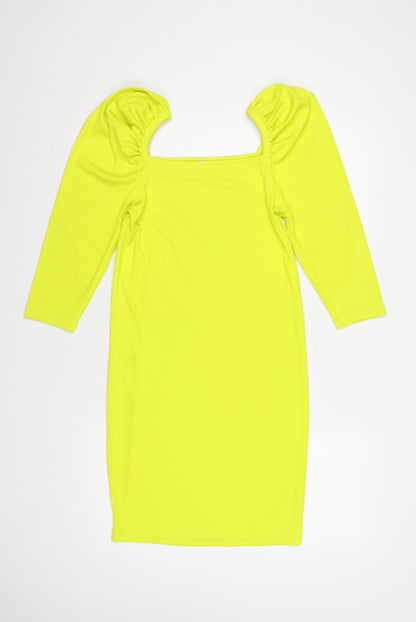 River Island Women Yellow UK 14 Bodycon Ribbed Square Neck Dress