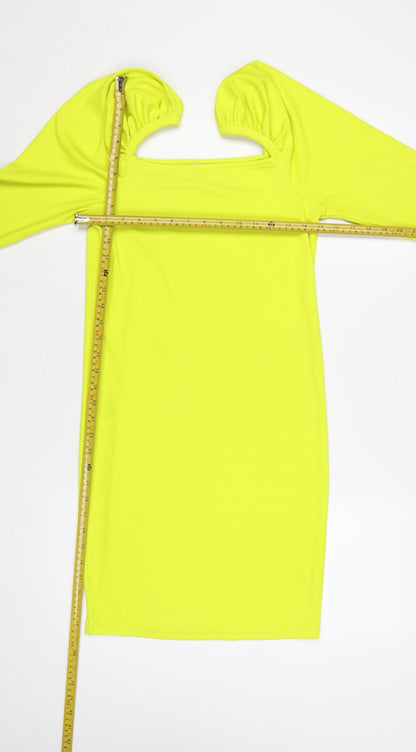 River Island Women Yellow UK 14 Bodycon Ribbed Square Neck Dress
