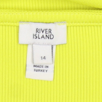 River Island Women Yellow UK 14 Bodycon Ribbed Square Neck Dress