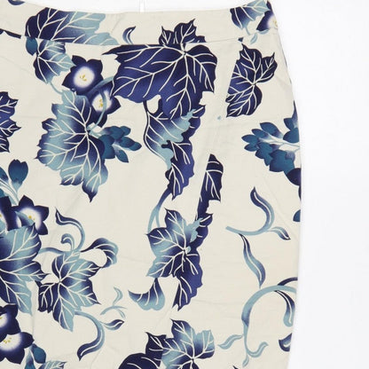 Oasis Women Blue Floral Pencil Knee Length Skirt UK 10