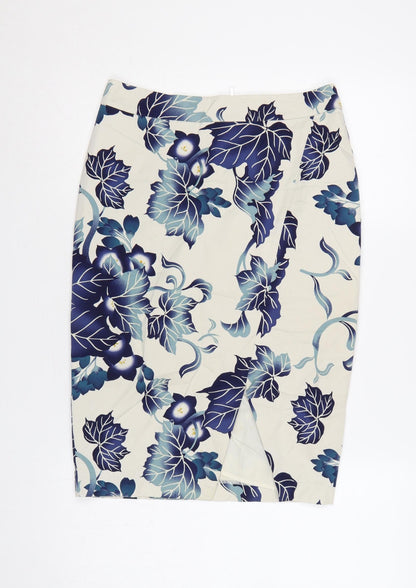 Oasis Women Blue Floral Pencil Knee Length Skirt UK 10